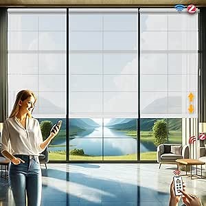 HILADUO Motorized Roller Blinds Customized Size Width 20-105 Inches Window Roller Shades with Valance Free Style, Rechargeable Roller Shades with Built-in Zigbee Battery Motor