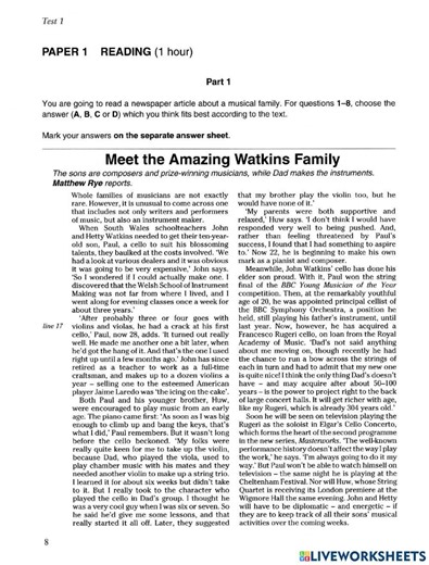 Reading comprehension. B2 worksheet