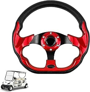 LOSCHEN Golf Cart Steering Wheel Universal Design Fit for Club Car Ds and Precedent EZGO RXV & TXT, Fit for Yamaha Golf Cart Steering Wheel-Red