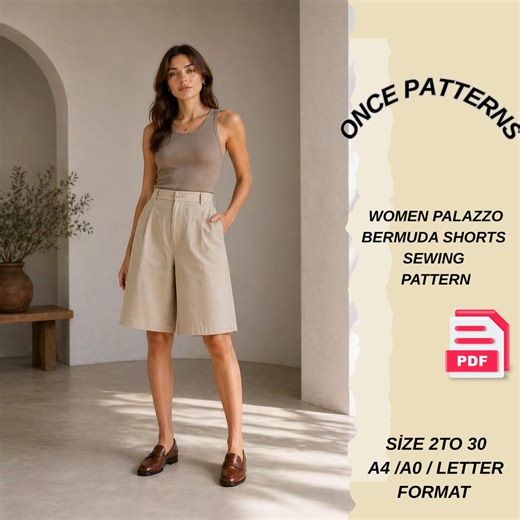 Palazzo Bermuda Shorts Sewing Pattern PDF | High Waisted Wide Leg Shorts Pattern | Digital Download | Shorts Pattern for Women 2 TO 30 - Etsy