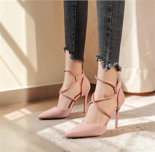 Pointed Toe Suede Stiletto Heels – Minimal Ankle Strap Sandals, Elegant Summer Dress Shoes - Etsy