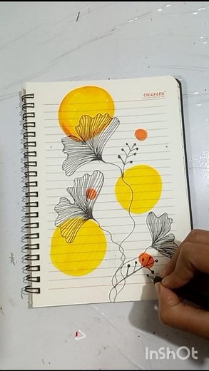 Easy Aesthetic Flower Drawing 🌼 Simple Line Art with Yellow Circles | Notebook Art
