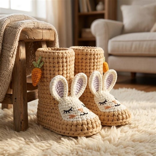 Chunky Bunny Slipper Boots Crochet Pattern PDF, Plush Easter Bunny House Boots, Kids & Adult Sizes, 3D Animal Slippers - Etsy