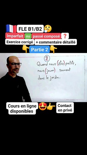 📚 FLE – Niveau intermédiaire 🎬 Partie 2 : Différence entre l’imparfait et le passé composé pour raconter au passé. Dans ce reel, tu apprendras à distinguer clairement l’emploi de l’imparfait et du passé composé grâce à : ✅ Une explication fluide et progressive ✅ Des exemples concrets et faciles à retenir ✅ Un exercice pratique avec corrigé détaillé ✅ Un commentaire explicatif pour bien comprendre les nuances 👉 Idéal pour les apprenants de FLE qui veulent raconter au passé avec précision et co