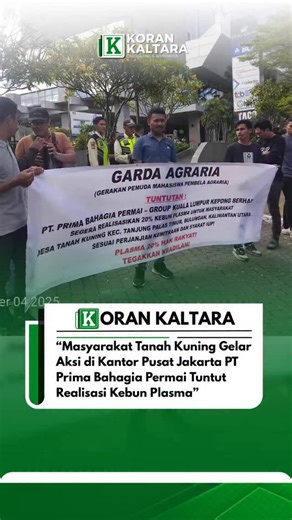 Koran Kaltara on Instagram: "Sejumlah massa yang tergabung dalam Gerakan Pemuda Mahasiswa Pembela Agraria (Garda Agraria) hari ini menggelar aksi damai di Citra Towers, Tower Utara Lantai 22, Jalan Benyamin Suaeb Blok A6, Kemayoran, Jakarta Pusat, tepatnya di kantor PT. KLK Agriservindo, selaku bagian dari grup perusahaan perkebunan yang menaungi PT. Prima Bahagia Permai (PBP). Aksi ini menuntut agar PT. Prima Bahagia Permai segera merealisasikan kebun plasma masyarakat Desa Tanah Kuning, Kabupa