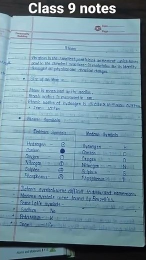 Class 9 atoms and molecules notes | handwritten note | atoms and molecules