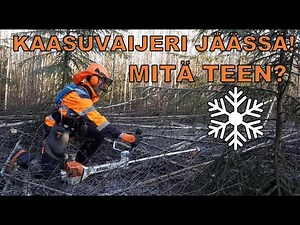 A throttle cable of a brush cutter on ice