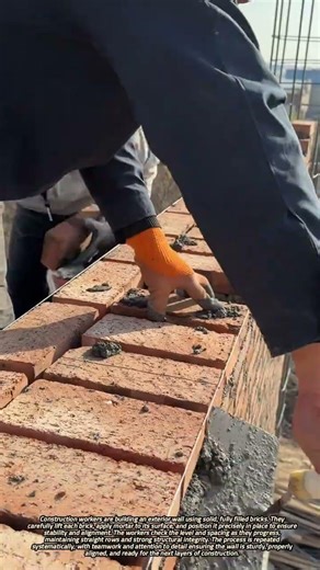 Construction Workers Building a Solid Brick Exterior Wall with Precision and Teamwork