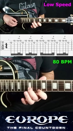 Europe - The Final Countdown (Solo Low Speed: 80 BPM) - Guitar lesson with TAB - Tutorial - Cover