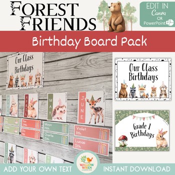 Forest Friends Birthday Board | Editable Birthday Pack Decor Woodlands