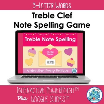 Valentine Party Treble Clef Note Spelling 3-Letter Words Self-Checking Game