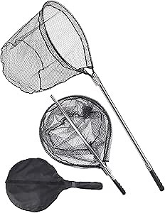 Avlcoaky 94" Telescopic Fishing Landing Net - Heavy-Duty Aluminum Handle with Non-Snag Rubber Coated Mesh, Extra Large Fishing Net for Saltwater Boat Fishing