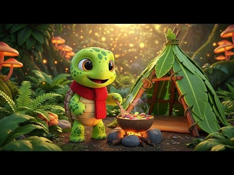 Baby turtle Maki builds a shelter and cooks in the tropical rainforest - 3D Story