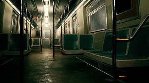 Dimly Lit Subway Car With Empty Seats