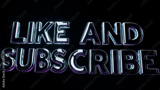 Metallic text overlay with like and subscribe phrase on a dark background from a straightforward viewpoint