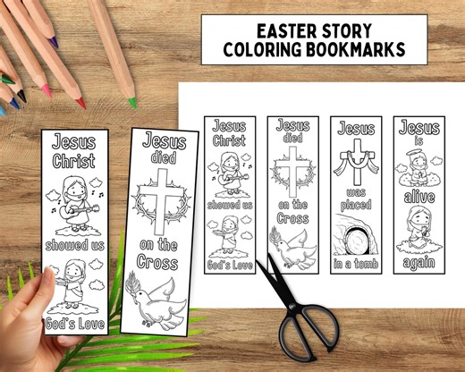 Easter Story Coloring Bookmarks Printable | Christian Easter Bookmark Craft for Kids | Religious Easter Activity | Sunday School Coloring - Etsy