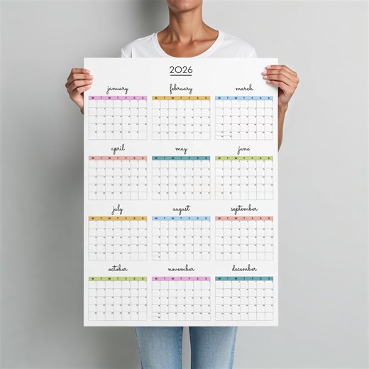 2026 Wall Calendar Poster – Colorful Year Planner Portrait (monday Start) - Etsy