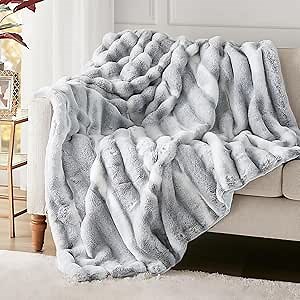 Hyde Lane Luxury Fluffy Faux Rabbit Fur Throw Blanket - Ultra Soft Cozy Blankets for Sofa, Couch, Bedroom | Warm Thick Fuzzy Throws As a Gift, Snow Lynx, 60"x80"
