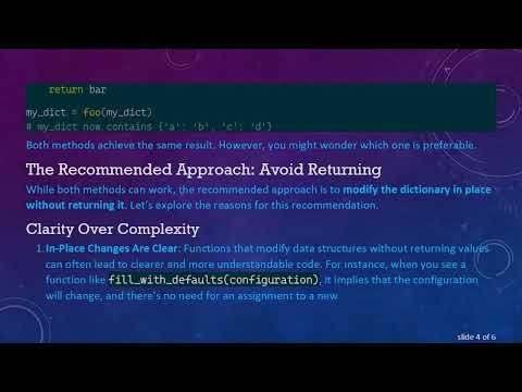 Best Practices for Mutating Dictionaries in Python: Returning vs Not Returning