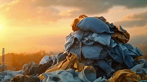 Textile Waste Crisis: Discarded Clothes Piling Up in Landfills and Solutions for Responsible Disposal. Concept Sustainable Fashion, Circular Economy, Textile Recycling, Environmental Impact