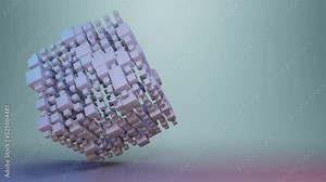 This is stock motion graphic that shows a 3D cube rotation on a clean background with copy space.