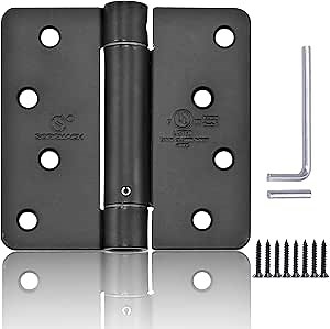 Self Closing Door Hinge 4 inch Matte Black Auto Close Hinges Adjustable 4 x 4 Inch Spring Hinges Door Closer Hinge 1/4" Radius Corner Commercial Auto Self-Closing Hinge UL Listed, 2 Pieces