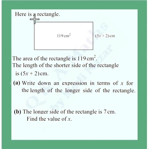Calcula 'x' usando la fórmula del área de un rectángulo