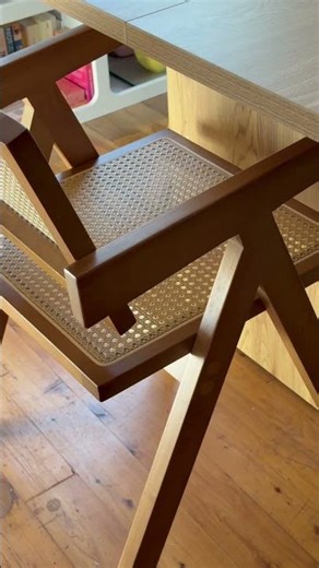 Oikiture 7 piece dining set featuring our natural table and rattan chairs in walnut.