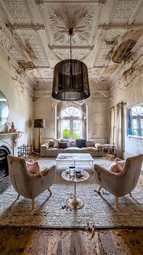 Witness the masterful resurrection of a historic ground-floor hall into an ultra-luxury modern lounge! 🏛️➡️✨ - We took this abandoned shell and applied a "no-budget-limit" restoration protocol. First, we stabilized the structure and exposed the authentic antique brick walls, painting them a crisp gallery white to highlight the texture. - The crowning jewel is the ceiling: we replaced the rotting plaster with custom-milled, architectural-grade exotic hardwood paneling that adds immense warmth an