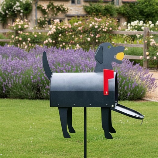 Black Dog Mailbox Sculpture, Whimsical Iron Yard Art Accent, Canine Post Holder - Etsy