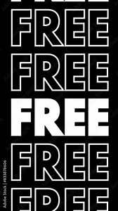 Animated vertical text "Free" with words and expressions, with outline and fill, rising to the top of the screen
