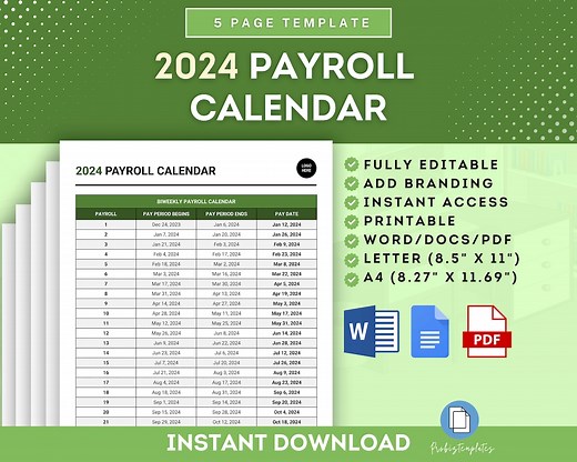 2024 Payroll Calendar, Biweekly, Weekly, Semi-monthly, Monthly Payroll Schedules, Compensation Calendar, Salary Payment, Payroll Cycle - Etsy