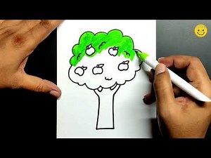Apple tree drawing very very easy for kids|| Easy step by step drawing