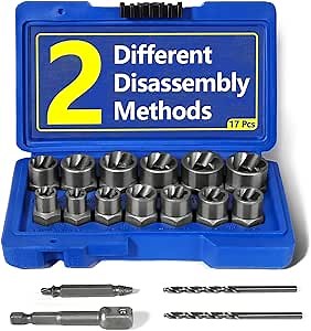 Bolt Extractor Kit, Screw Extractor Set, 17 Pieces Impact Bolt & Nut Remover Set, Stripped Socket Set for Removing Damaged, Easy out Bolt Screw Extractor Set for Rusted, Rounded, Damaged Nuts Screws