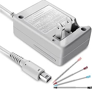3DS Charger Kit Compatible with Nintendo 3DS/ New 3DS XL/DSi/DSi XL/2DS/ 2DS XL 100-240V Wall Plug Adapter with 4 Metal Retractable Stylus Pen for 3DS/3DS XL/3DS LL