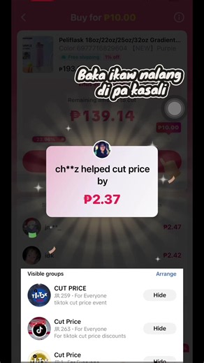 🎉 TikTok's New CUT PRICE Event – Get Items for Only ₱10! 🛍️ How it works: 1️⃣ Click the link below and tap CUT PRICE. https://vt.tiktok.com/ZS9jAC4E2Jk9a-ycIt7/ 2️⃣ Go back to the TikTok homepage and open TikTok Shop. Look for the Cut Price feature with the coin logo. 3️⃣ Choose the item you want, then share your link with friends. 4️⃣ Once your progress reaches 100%, you can purchase your chosen item for only ₱10! ‼️Join our gc for faster progress( pm @laruhh @owisudnwlaihs ) ⚠️ Note: Not all
