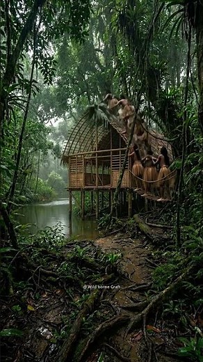 8 Second Jungle Survival Build 🌿 Primitive Tribal Stilt House in Amazon Rainforest | Time-Lapse