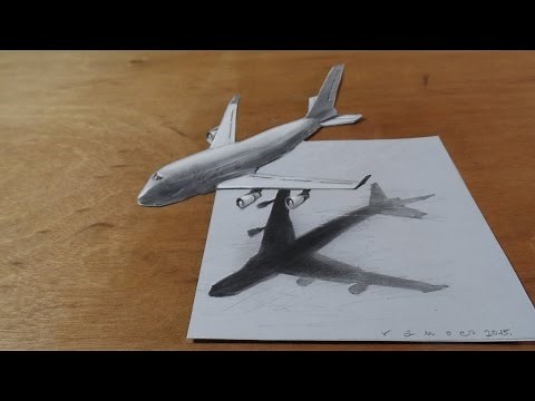 Drawing Airplane - How to Draw 3D Airplane, Boeing 747 - 3D Flight Illusion