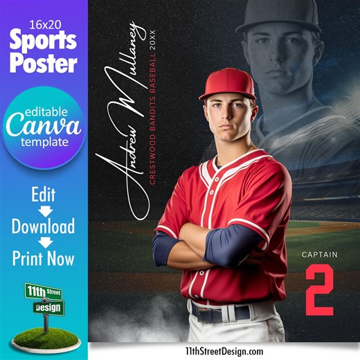 Baseball Poster Canva Template, Design Your Own Custom Senior Baseball Team Sports Posters in Canva, Baseball Background, Reflection - Etsy