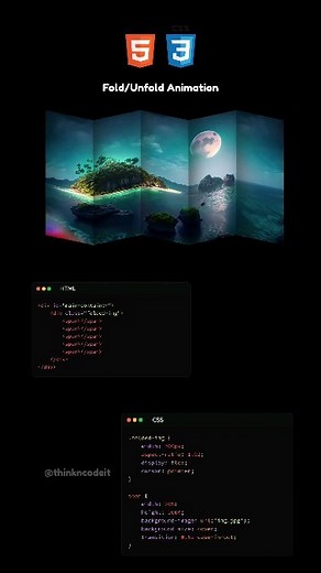 thinkncodeit on Instagram: "Fold/Unfold Animation using CSS⚡| Source Code: It is available on website ✅ Follow @thinkncodeit #webdeveloper #ui #ux #uidesign #uxdesign #webdesign #webdevelopment #frontenddeveloper #frontendwebdeveloper #javascript #netflix #letter #javascriptanimation #bootstrap #animation #100daysofcode #navigation #glowing #html #css #html5 #css3 #csstricks #essanimation #learnhtml #learncss #csstips #esstipoftheday"