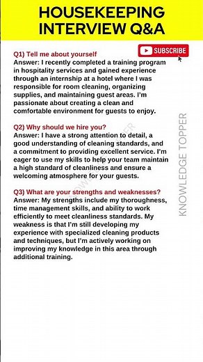 Housekeeping Interview Questions and Answers | Housekeeper Interview Questions and Answers
