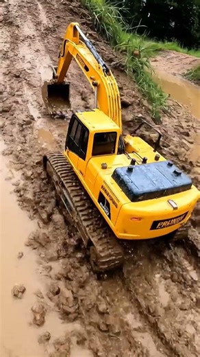 RC Excavator Digging Deep in Mud - FPV Drone View #rctruck #construction