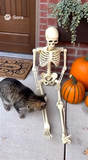 The baby freaking out over Halloween decoration | Robbie The Problem Cat