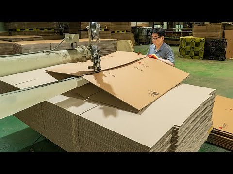 Process of Making Large Corrugated Boxes. Box Mass Production in Korea