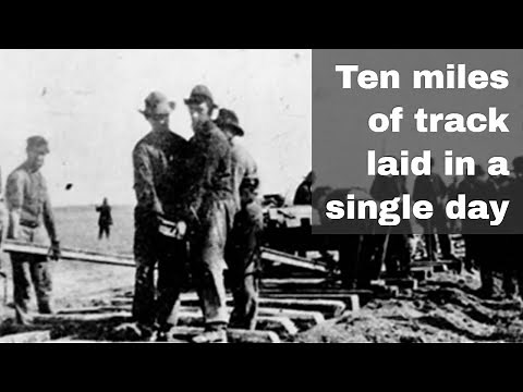 28th April 1869: Ten miles of railway track laid in a single day by the Central Pacific Railroad