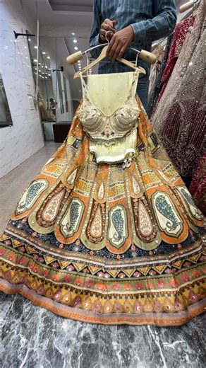 💫Multi color Sequence & Thread Embroidery work Designer Lehenga with Mehendi choli for Any Function!