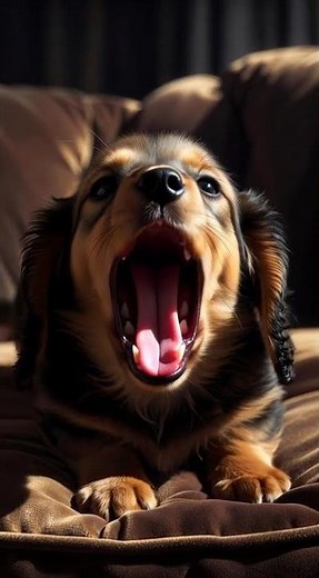 The Cutest Long-haired Dachshund Yawns! 🥺🐾 Waking Up & Playing Together
