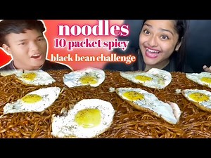 Noodles spicy 10 packet black bean challenge video//Maddy eats mukbang eating challenge #skrb2vlog