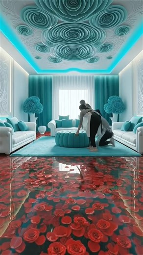 3D Red Rose🌹 Floor Transformation! 😱#epoxyfloor #interiordesign #resinart #shorts