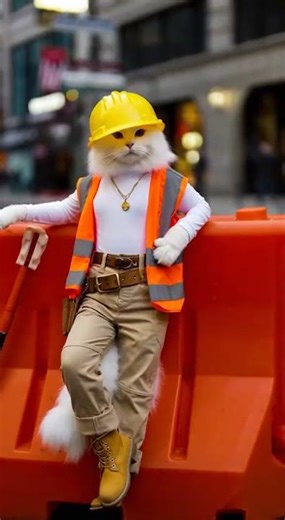 Tiny Construction Worker Poses in the Middle of NYC Street for Epic Photoshoot! 😂🏗️📸 #popstarcat2026